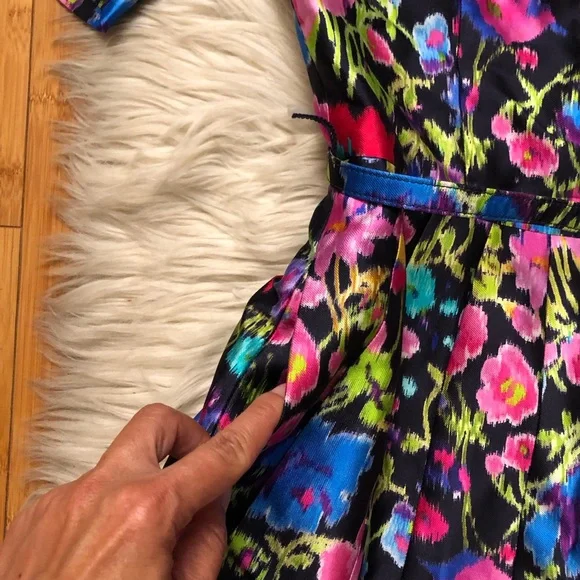Oscar de la Renta Taffeta Fit & Flare Multicolor Floral Silk Blend Midi Dress 0 - Picture 10 of 16